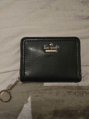 kate spade black leather zip card case with key ring